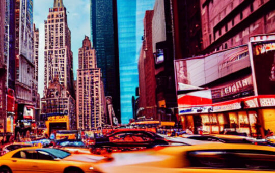New york city streets with buildings in the background and taxi on the street. NYC has become a major point in the illegal immigration enforcement battle.
